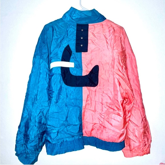 Rare Vintage retro blue and pink color block 80s windbreaker jacket size M - Picture 7 of 11